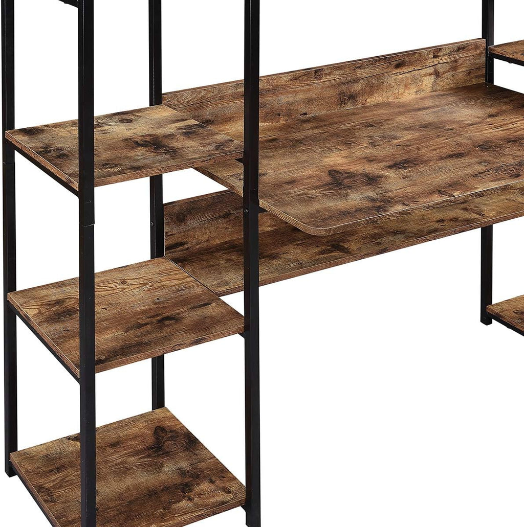 Brown Home Office Hutch and Double Bookcase Desk B3374