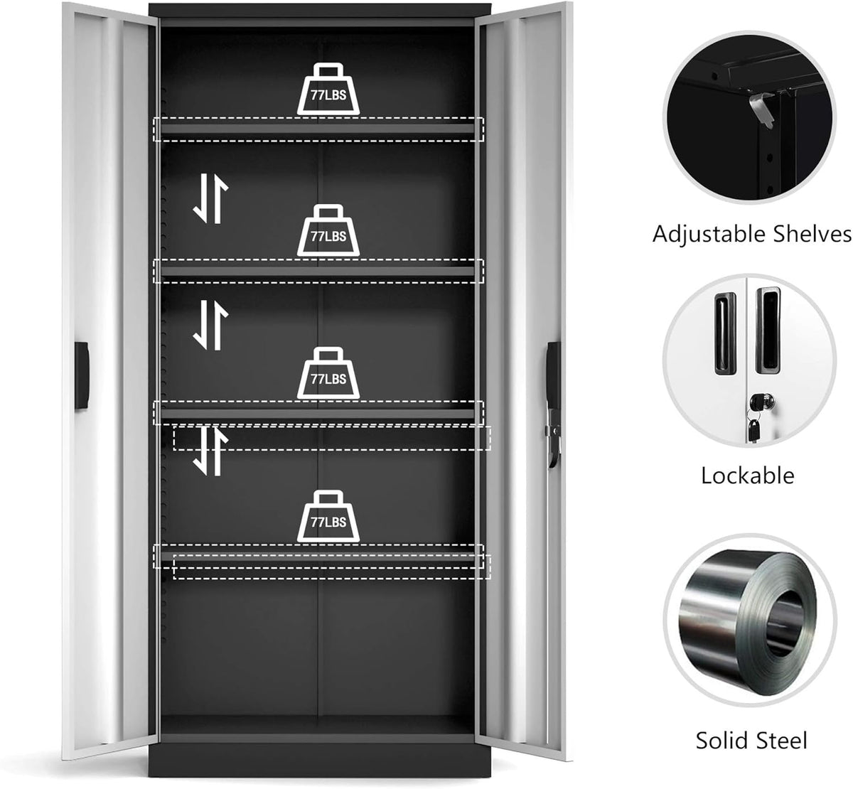 Metal Storage Cabinet with Locking Doors and 4 Adjustable Shelves M88418
