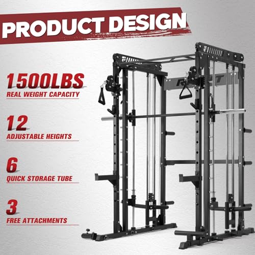 Multi-function Smith Machine with Cable Crossover System Power Rack R32127
