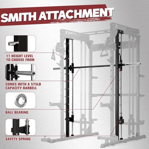 Multi-function Smith Machine with Cable Crossover System Power Rack R32127