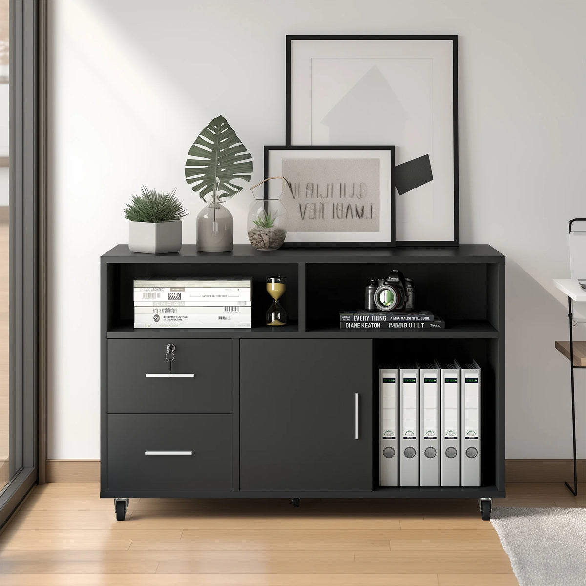 Black 2 Drawer Lateral File Cabinet with Lock H2045