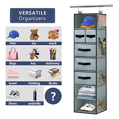 Gray 7-Shelves Hanging Closet Organizer with 5 Drawers and 8 Mesh Pockets F66418