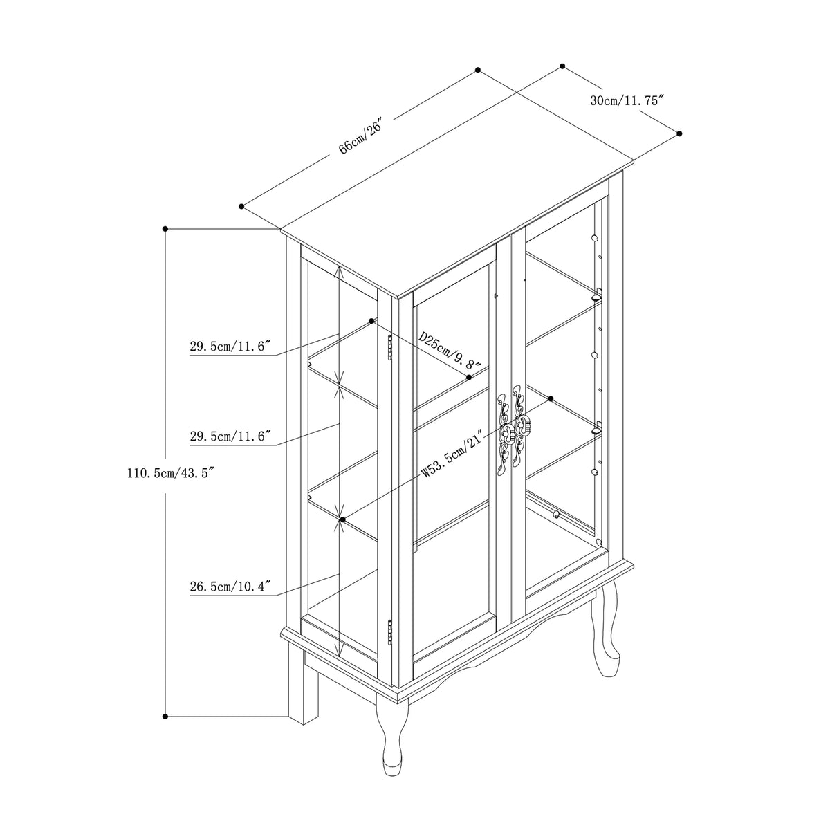 Walnut 3 Shelf Tempered Glass Curio Cabinet J812498