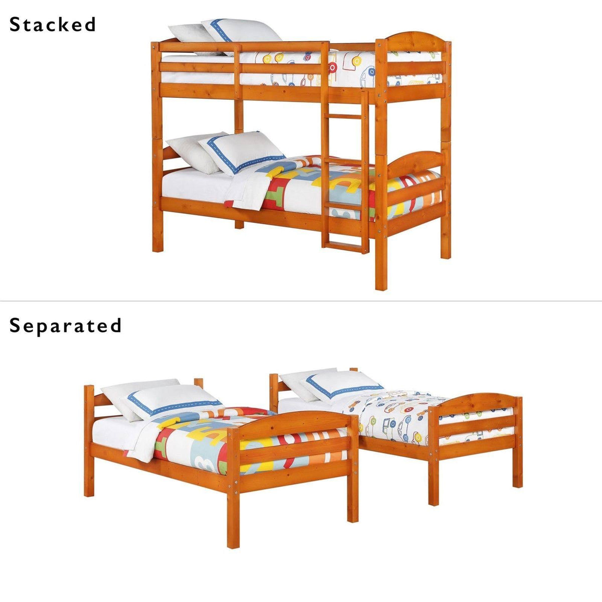 Pine Wood Twin-over-Twin Bunk Bed I621