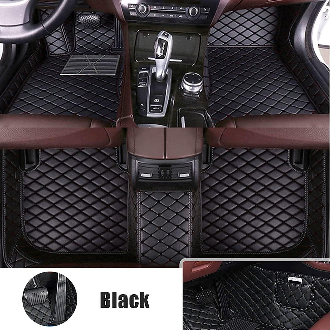 Brown Leather Car Floor Mats with Pocket S5047