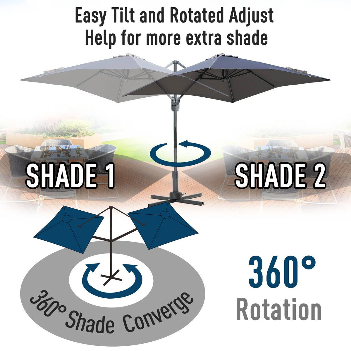 8 x 8 Square Offset Cantilever Patio Umbrella with Cross Base Grey G2966