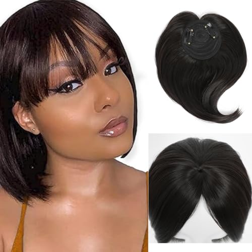 Dark Brown Silky Straight Hair Topper with Clips G4230