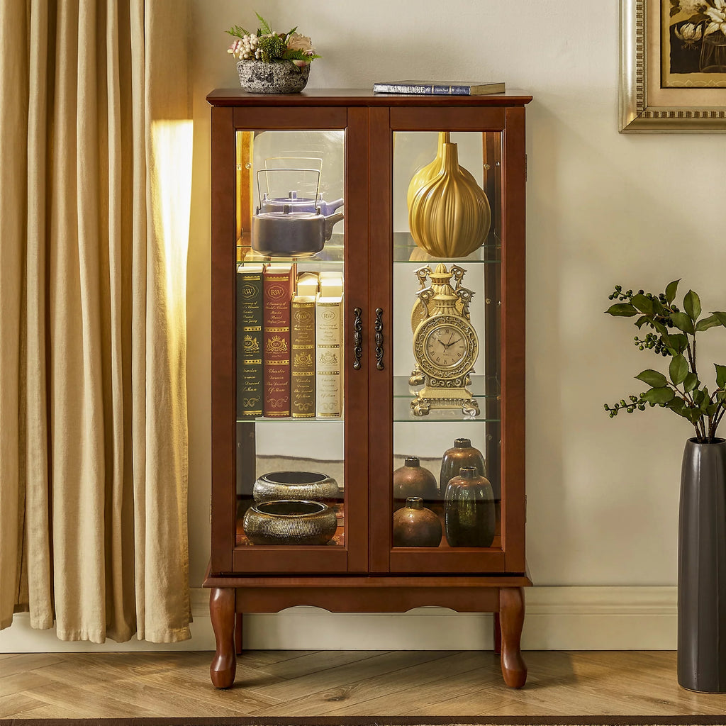 Walnut 3 Shelf Tempered Glass Curio Cabinet J812498