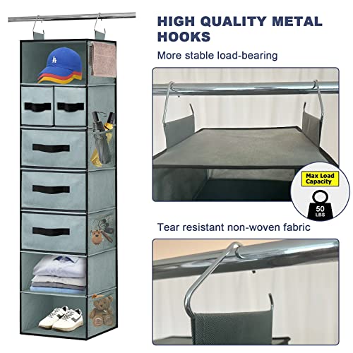 Gray 7-Shelves Hanging Closet Organizer with 5 Drawers and 8 Mesh Pockets F66418