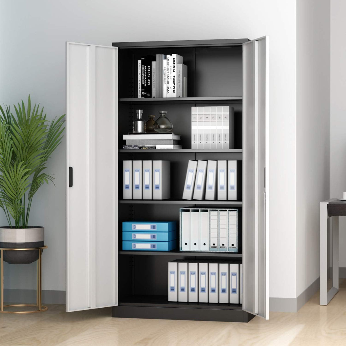 Metal Storage Cabinet with Locking Doors and 4 Adjustable Shelves M88418
