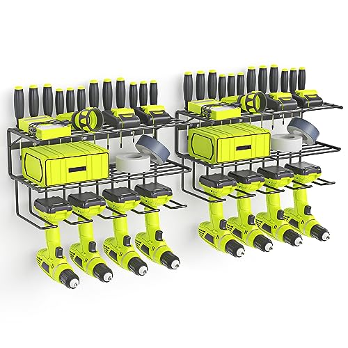 3 Layers Wall Mounted Power Tool Organizer with 4 Drill Holders (2 Pack) V787