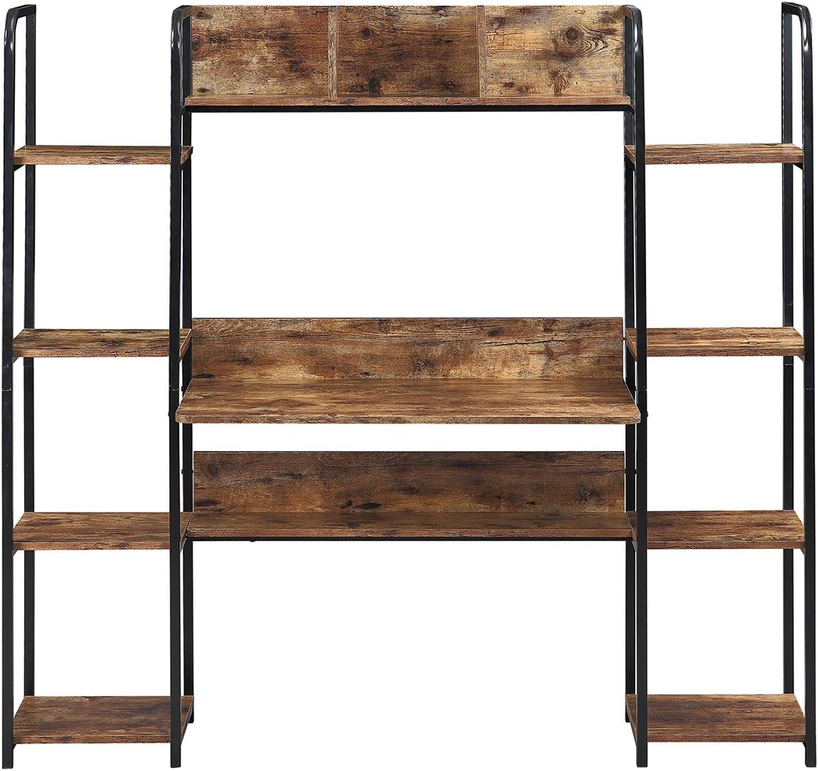 Brown Home Office Hutch and Double Bookcase Desk B3374