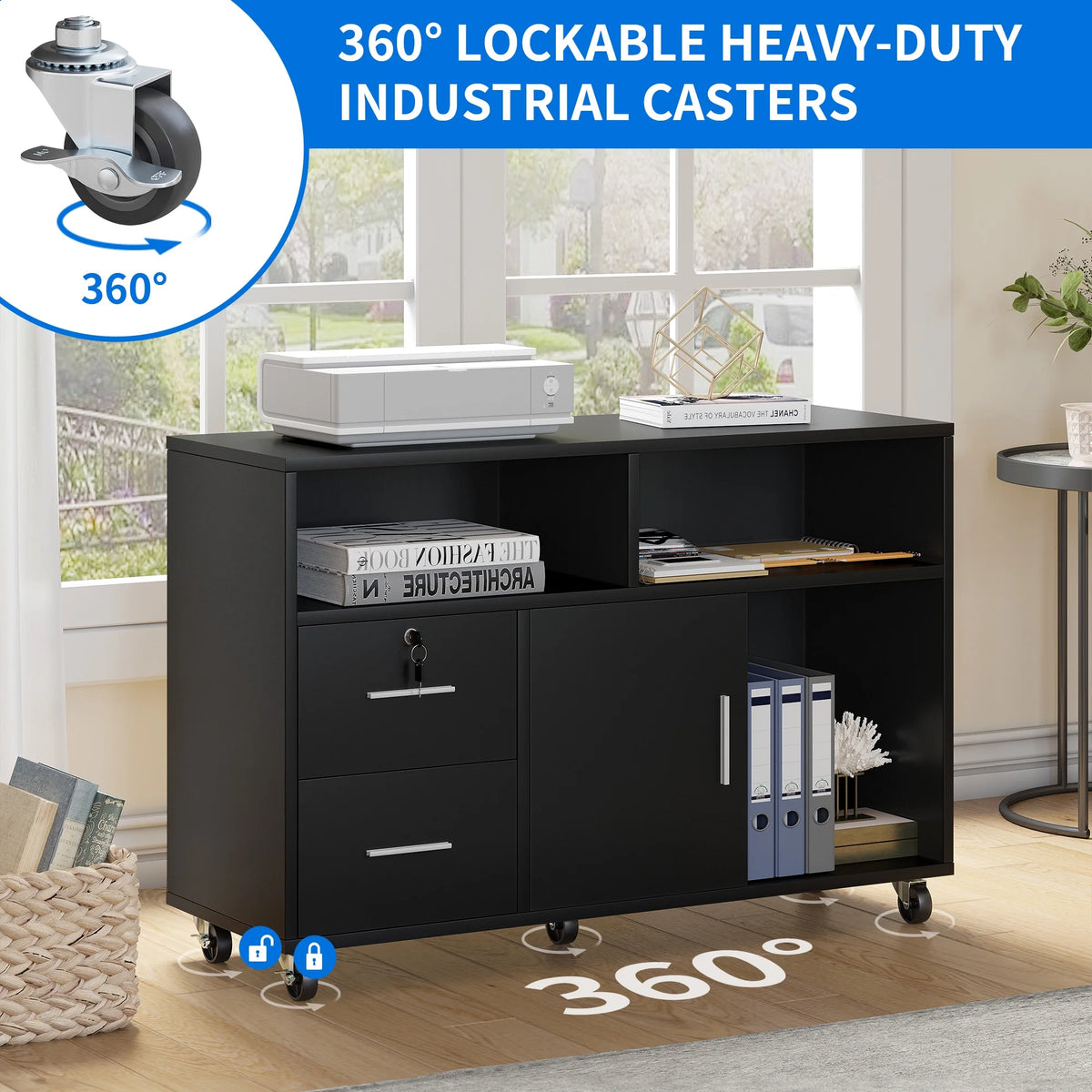 Black 2 Drawer Lateral File Cabinet with Lock H2045