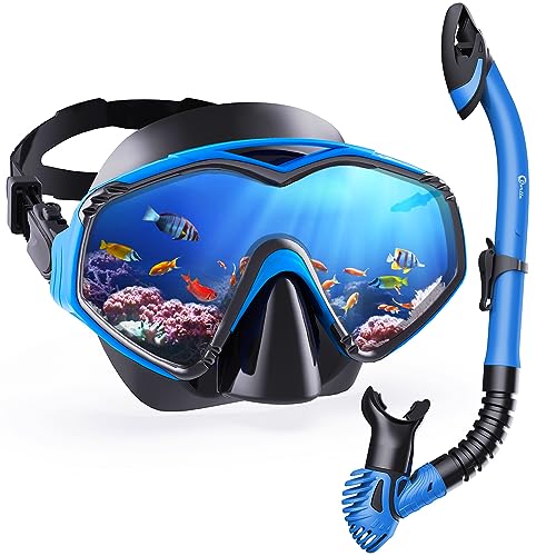 Dry Snorkel Set with Tempered Glass Snorkel Mask and Dry Snorkel Tube K853712