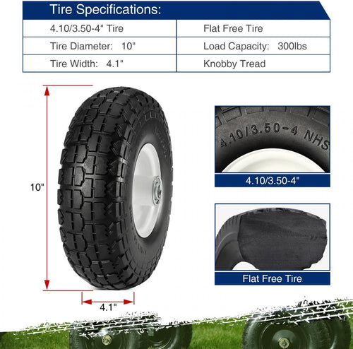 10 Flat Free Solid Rubber Wheels with 5/8 Bearings B27236