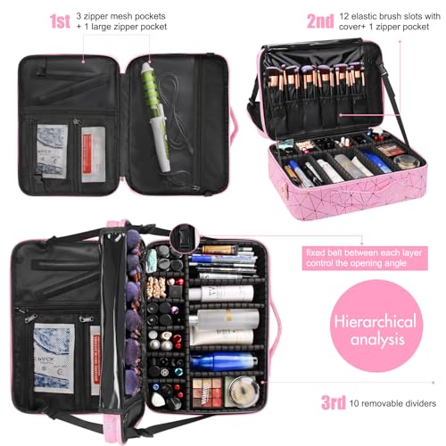 Large Capacity 3 Layers Makeup Case Cosmetic Organizer Brush Bag Barber Train Case I553