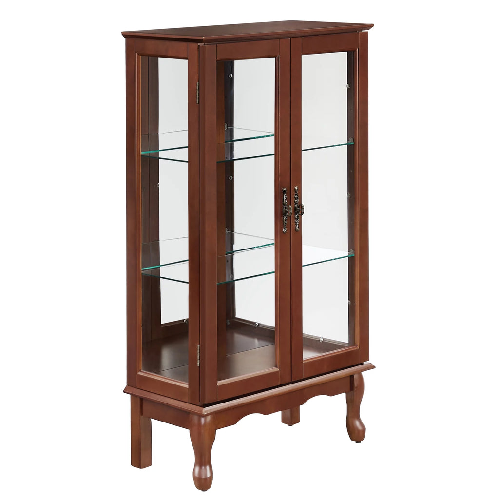 Walnut 3 Shelf Tempered Glass Curio Cabinet J812498