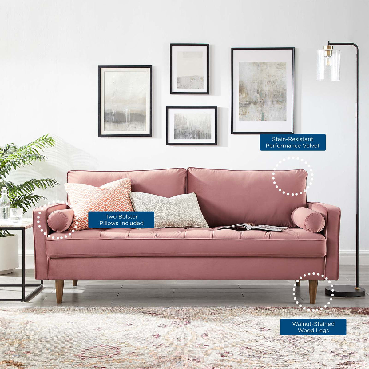 Dusty Rose Performance Velvet Sofa P6706