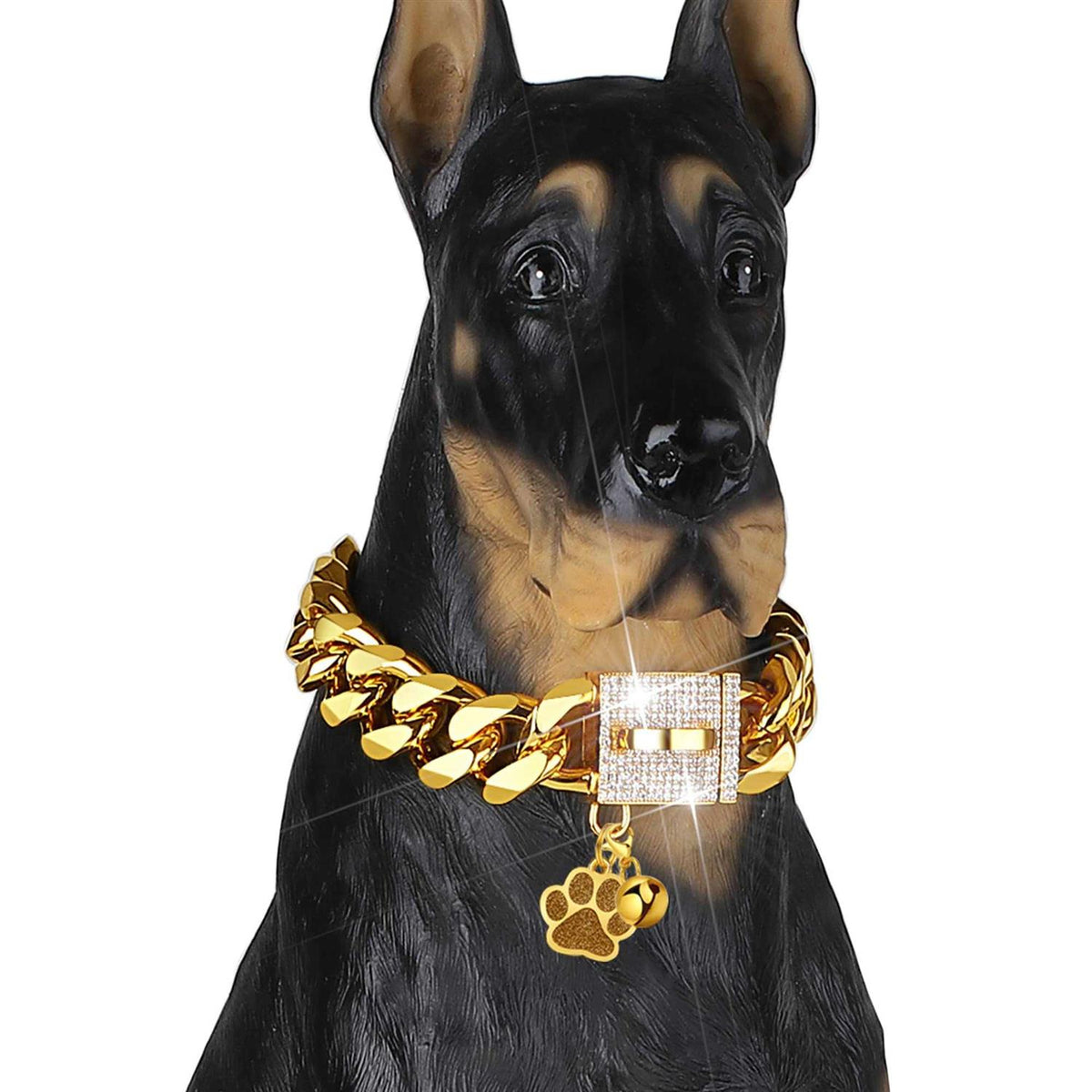 Dog Chain Collar Gold with CZ Buckle 19mm Cuban Link Metal Dog Collar O2309