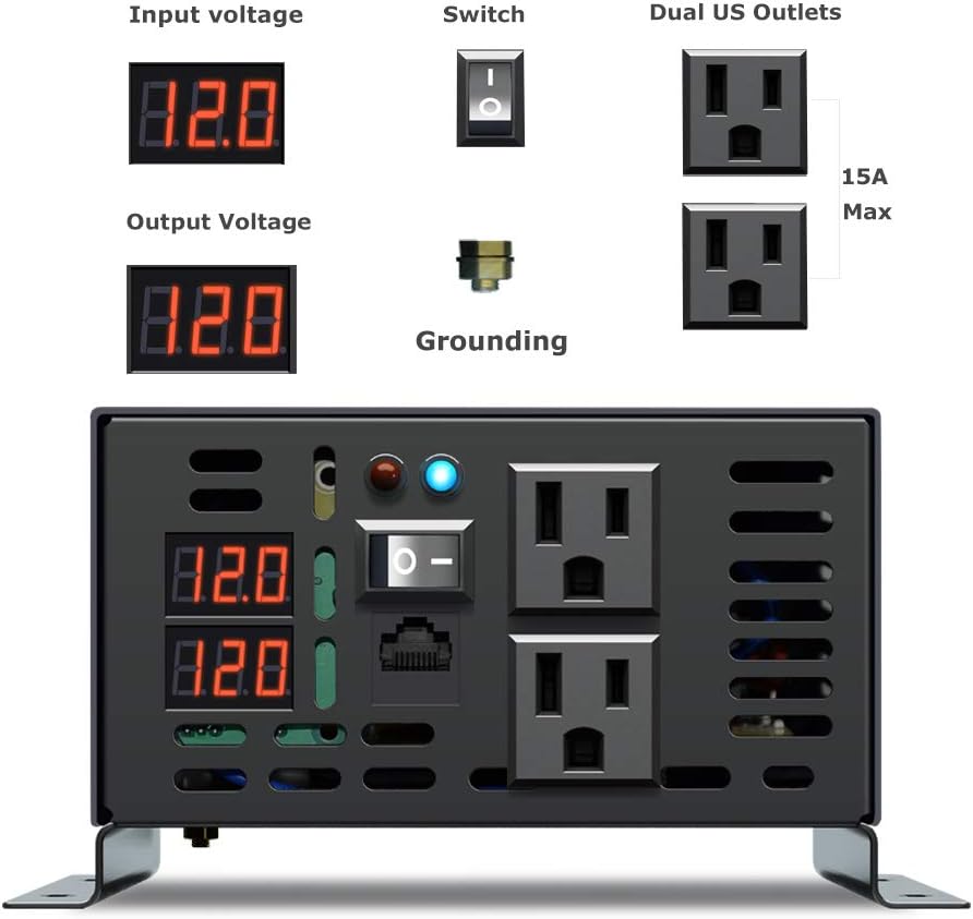 500W Pure Sine Wave Power Inverter DC 12V to 110V AC with Remote Controller M30446