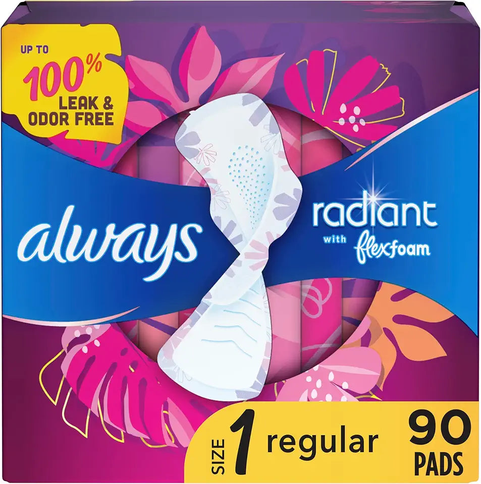 Feminine Pads with Wings, Size 1 Regular Absorbency, 90 Count N600704