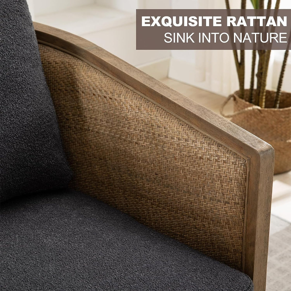 Carbon Black Rattan Swivel Barrel Chair with Arms Q6339