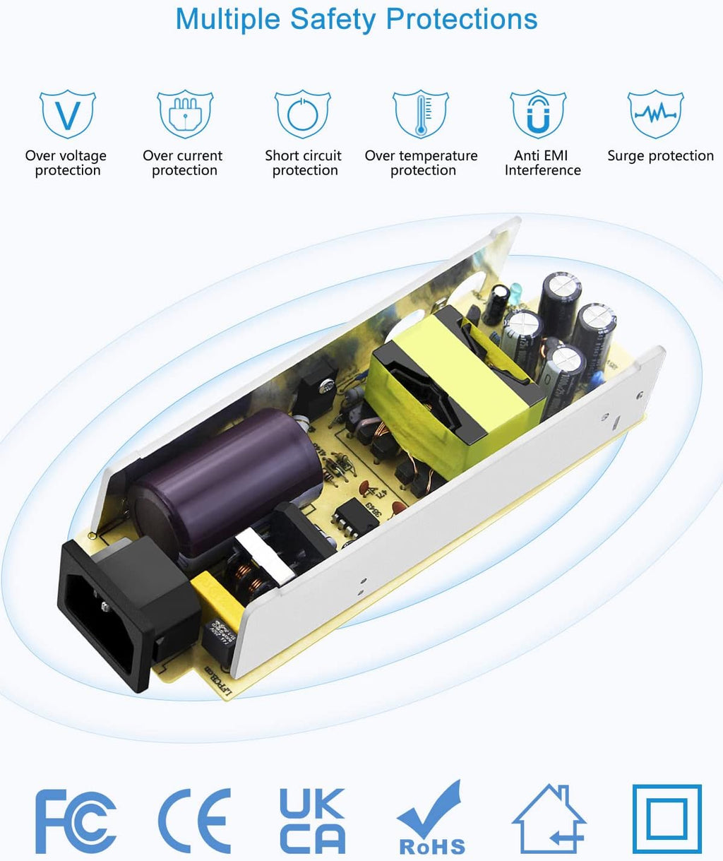 12V 10A 120W AC to DC Power Supply Adapter with 5.5x2.5mm Plug, Pack of 5 N129204