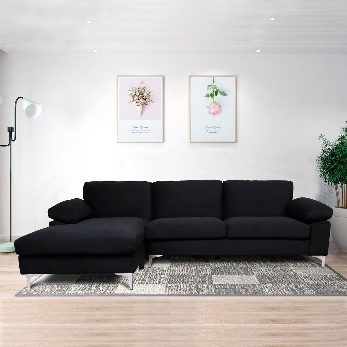 Velvet Modular Sofa Black Purple Reversible V516