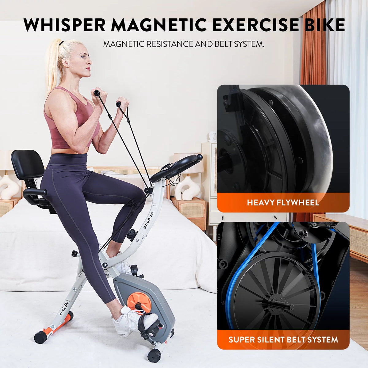Folding Exercise Bike 8 Level Adjustable Magnetic Resistance W7958