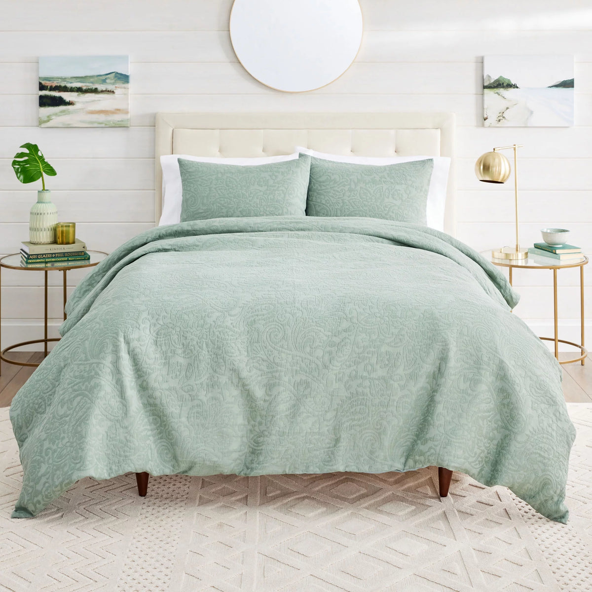 3-Piece Sage Green Crinkled Gauze Duvet Set B954827