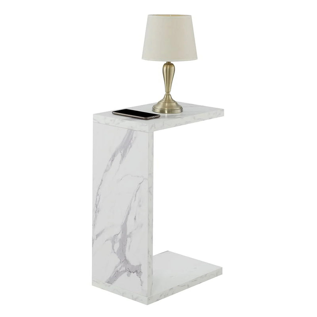 Faux White Marble Wood C End Table Set of 2 D629