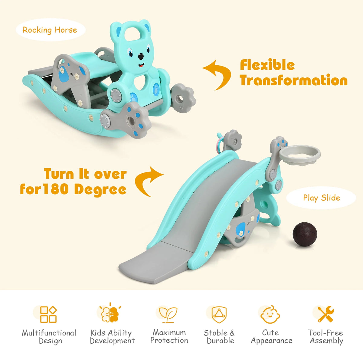 4-in-1 Toddler Slide Playset with Basketball Hoop J676770