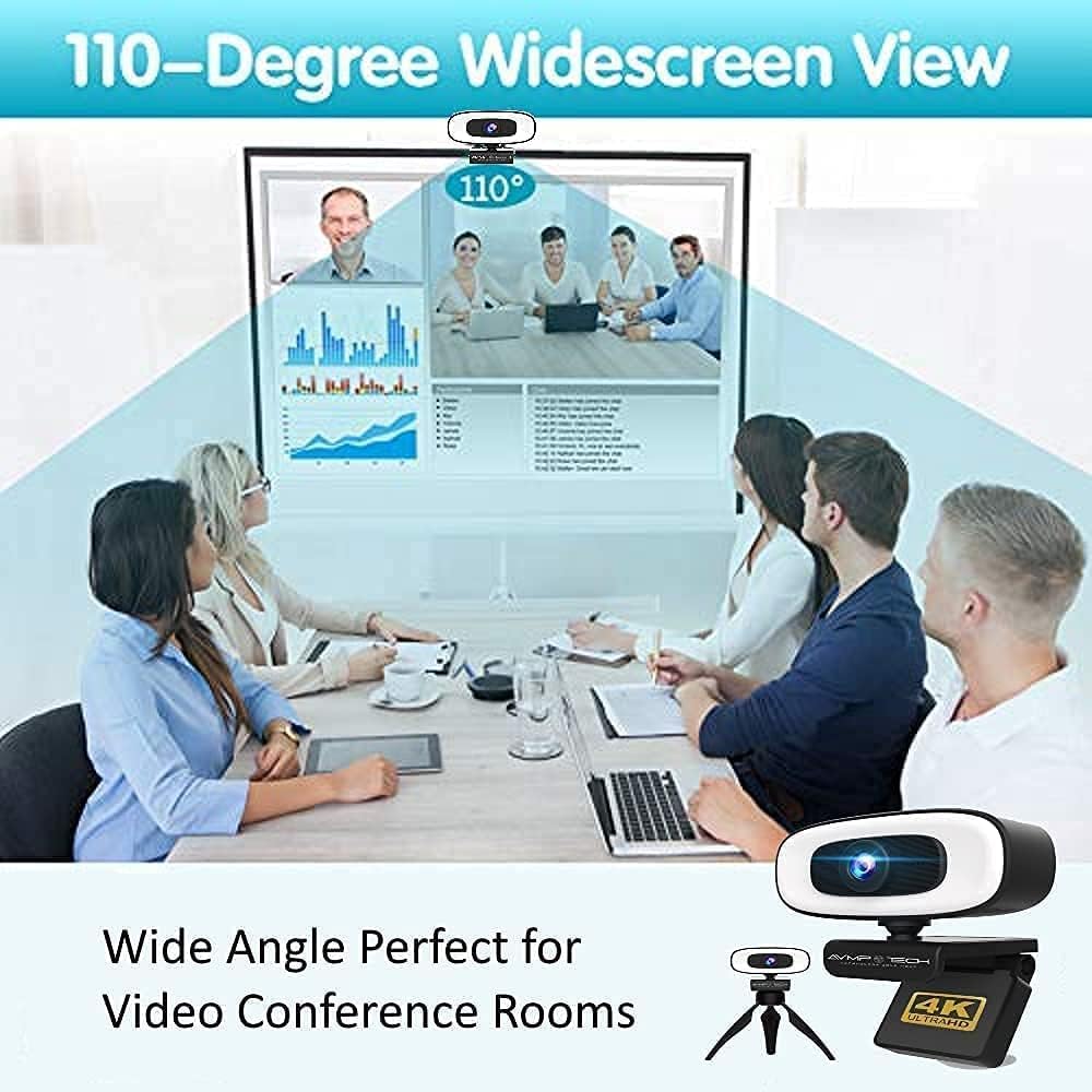 4K Webcam with Light Ultra HD 8MP Autofocus USB Web Cam with Microphone for Desktop Computer PC Streaming Camera + Tripod + USBC + Privacy Cover Pack of 2 R804017
