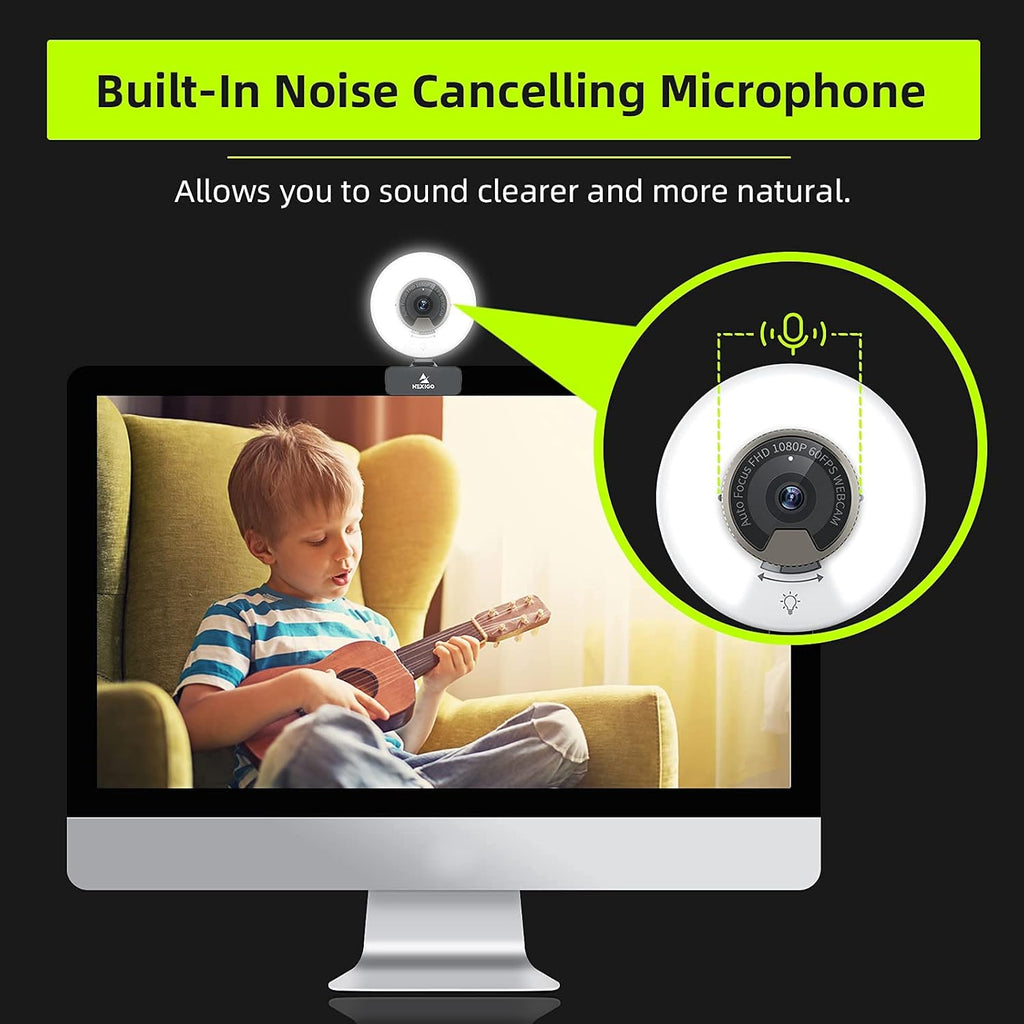 1080P 60FPS Webcam with Light, Dual Stereo Microphone, Pack of 2 J9538