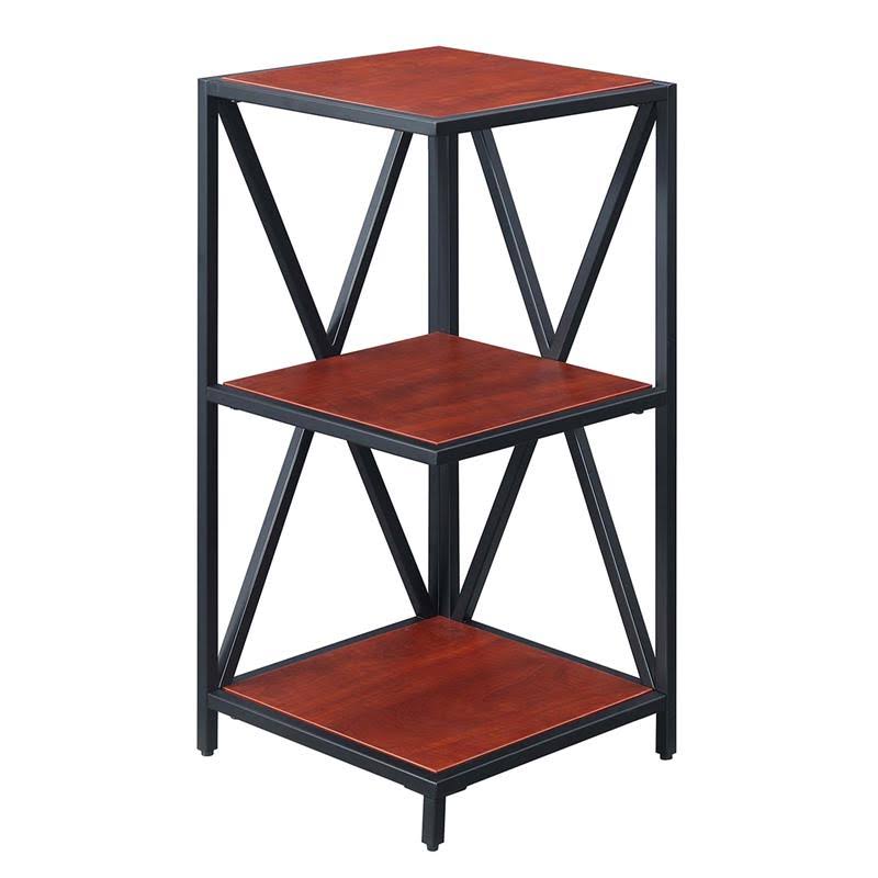 Cherry Wood Metal Three-Tier Corner Bookcase E241