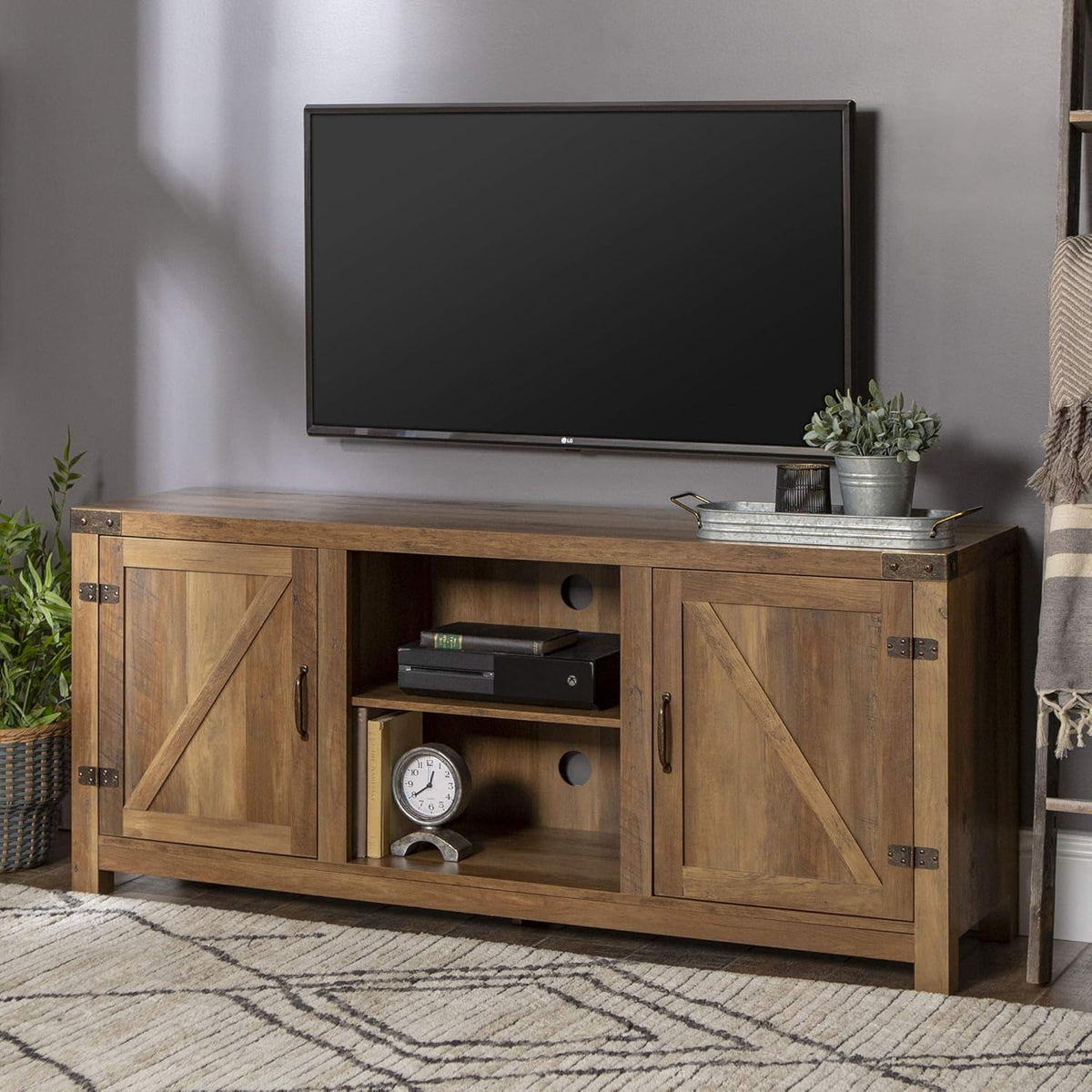 58 Inch Reclaimed Barnwood TV Stand Cabinet L82968