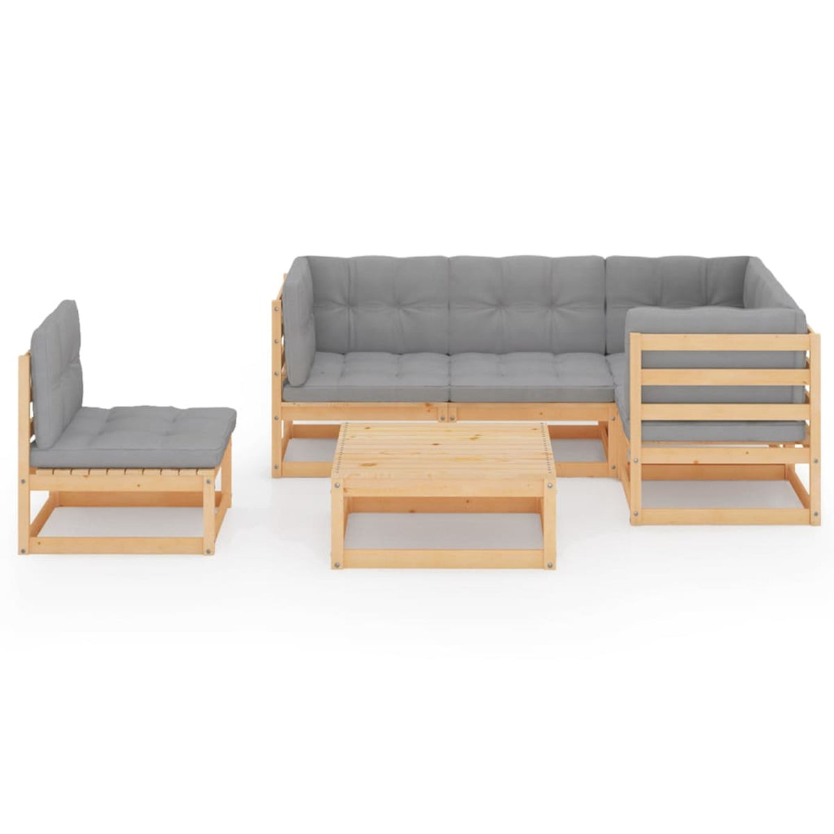 6 Piece Gray Cushioned Pinewood Sectional Sofa Set X479222