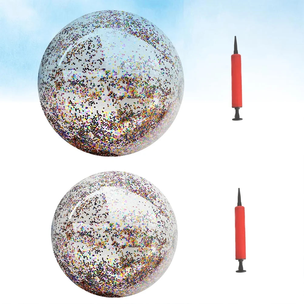 4pcs Glitter Sequin Beach Balls Round Transparent PVC Inflatable Ball Toys with Pumps S466578