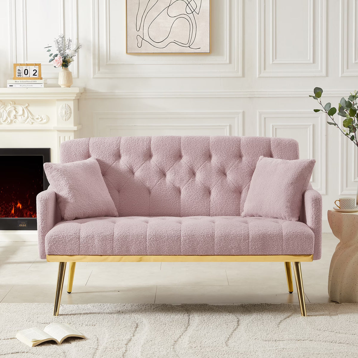 PINK TEDDY FABRIC 2 SEATER SOFA S5047