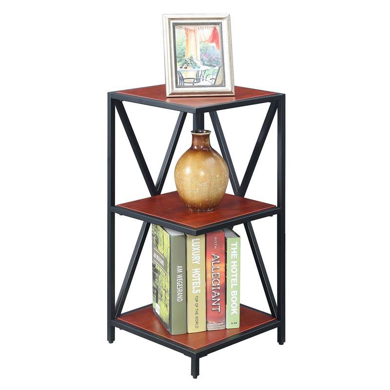 Cherry Wood Metal Three-Tier Corner Bookcase E241