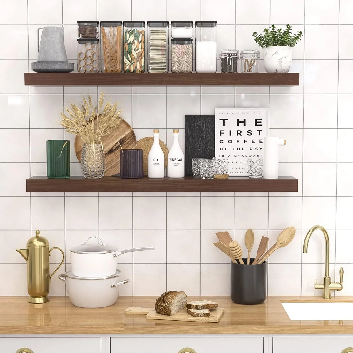 36 Inch Long Wood Floating Shelves Set of 2 E77033