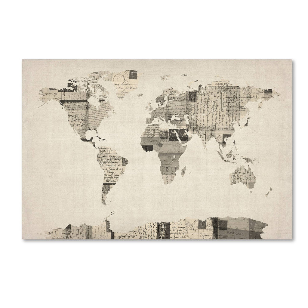 Vintage Postcard World Map Canvas Art D4343