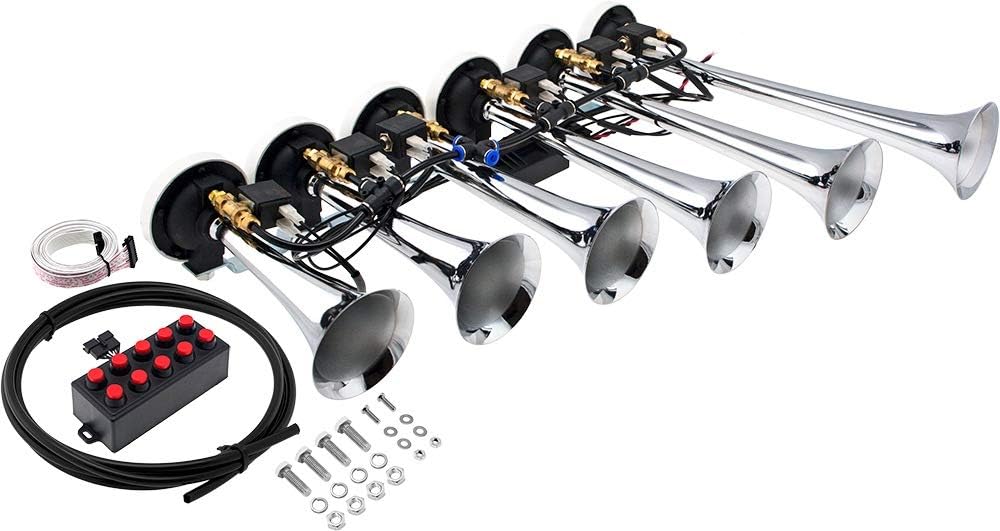 Chrome Plated 12V 6 Trumpet Musical Air Horn Z8356