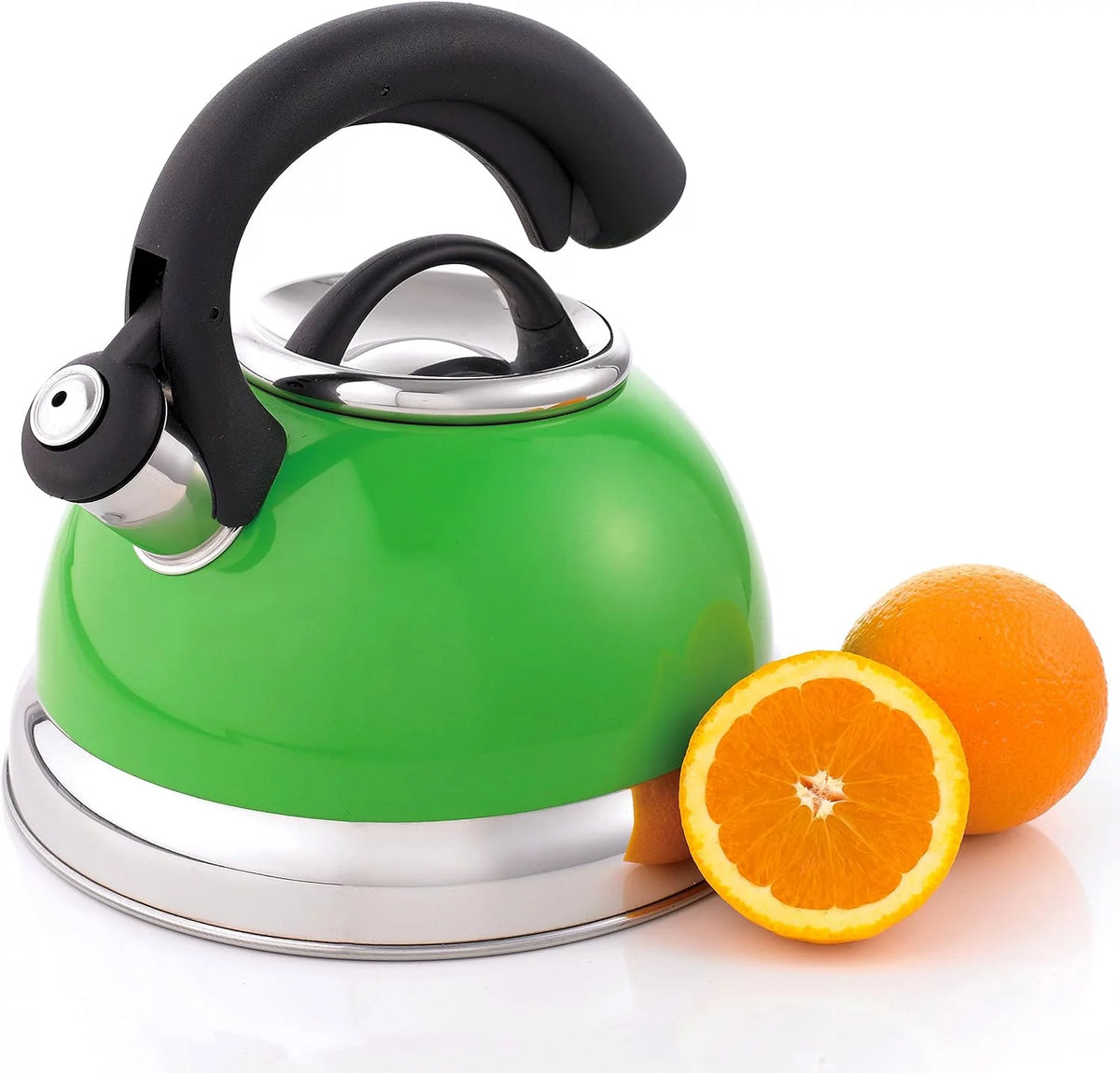 Green Stainless Steel Whistling Tea Kettle 2.6-Quart F95489
