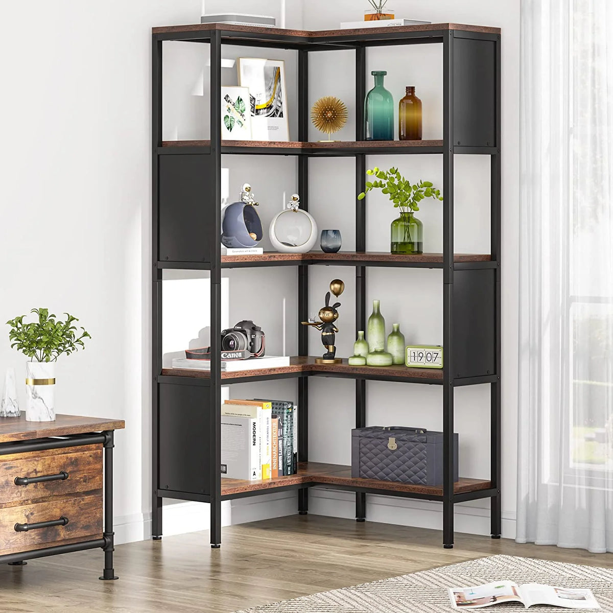 5-Tier L-Shaped Corner Bookshelf E4726