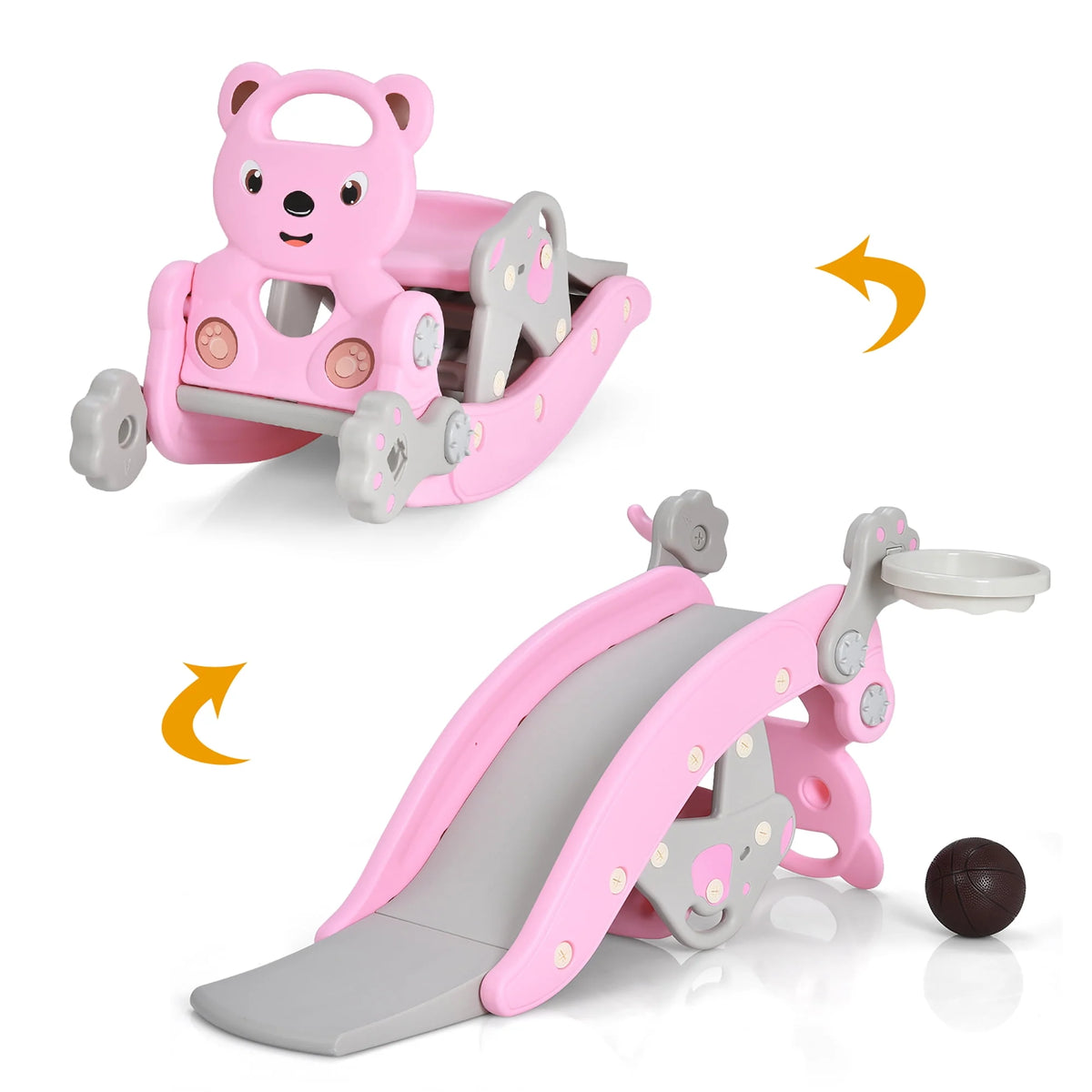 4-in-1 Toddler Slide Playset with Basketball Hoop J676770