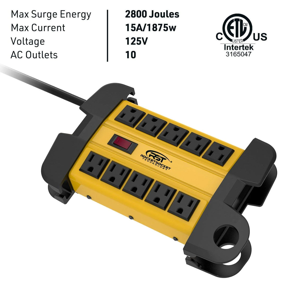 Metal Power Strip 10 Outlets 6 Feet Extension Cord 2800J Surge Protector K16633