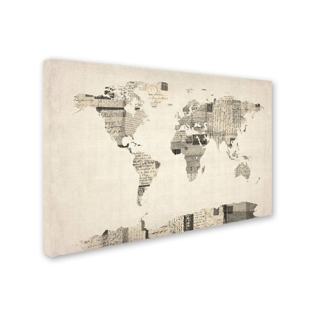 Vintage Postcard World Map Canvas Art D4343