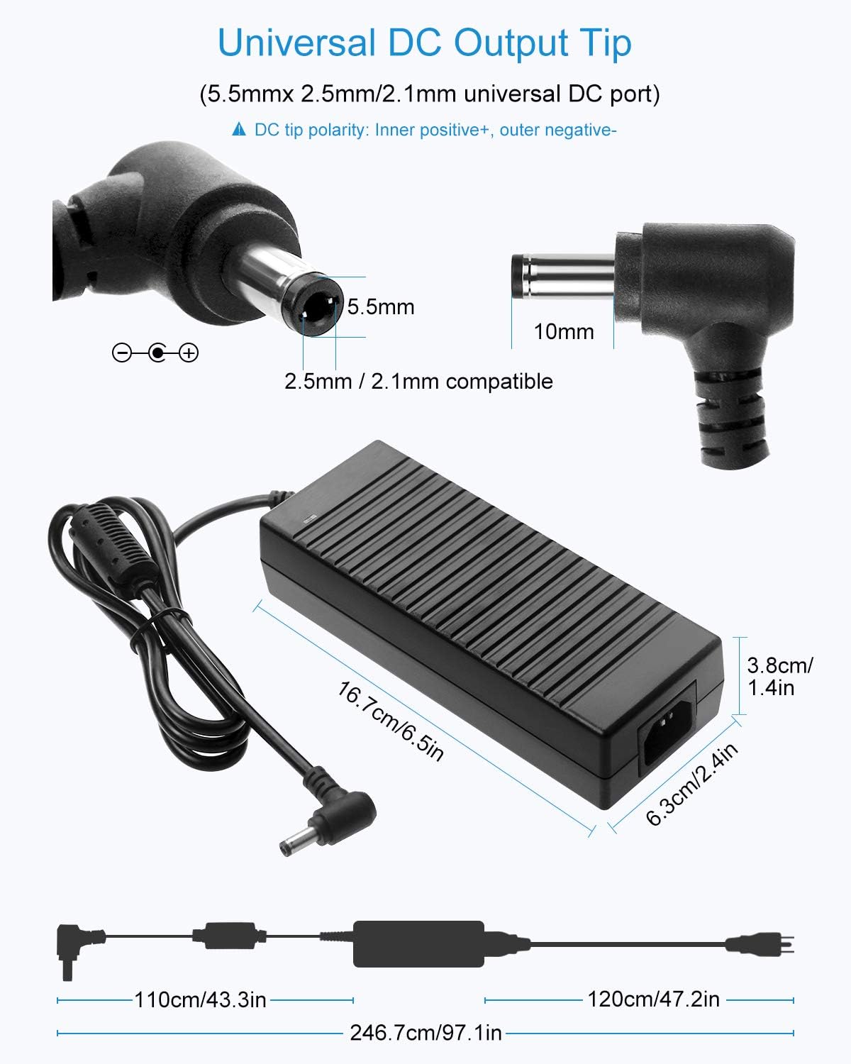 12V 10A 120W AC to DC Power Supply Adapter with 5.5x2.5mm Plug, Pack of 5 N129204