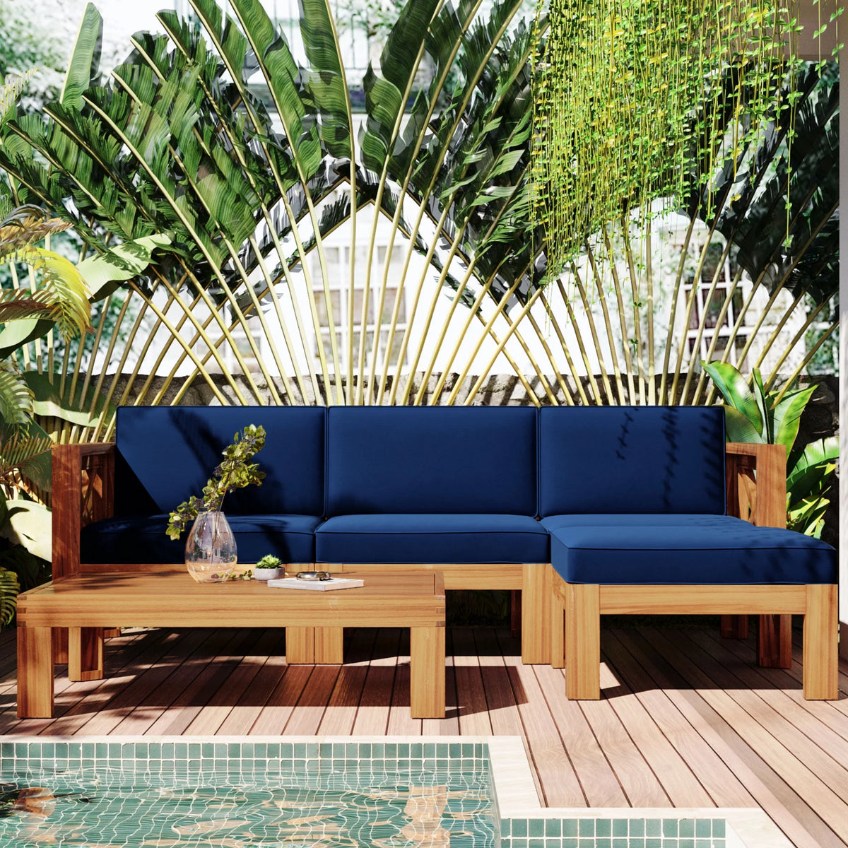Wood 5-Piece Sectional Sofa Set with Cushions I3469